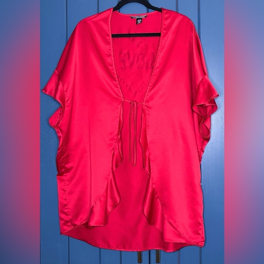 Victorias Secret Red Satin Love Kimono Robe One Size Sexy Romance Feminine - Picture 2 of 4